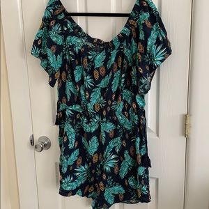Tropical Print Off the Shoulder Romper